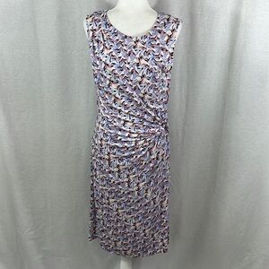 Nic + Zoe Disco Twist Print Side Knot Stretch Sheath Midi Dress Womens Size L